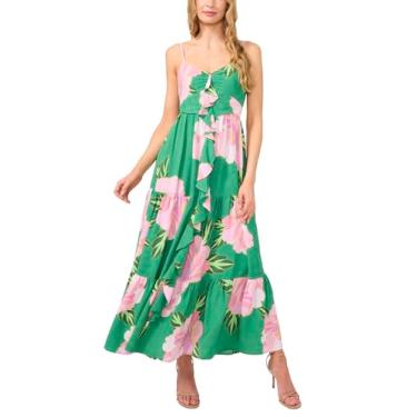 Imagem de CeCe Vestido longo feminino com babados na frente, Verde médio, M