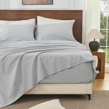 Imagem de Bedlifes Lençóis Queen 100% de linho francês, 45 a 61 cm, bolso extra profundo, conjunto de 4 peças, respirável e absorvente de umidade, lençóis macios e duráveis para colchões grossos (cinza)