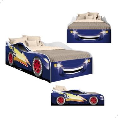 Imagem de Mini Cama Infantil Solteiro Quarto Menino Carros Adesivada Azul Vermel