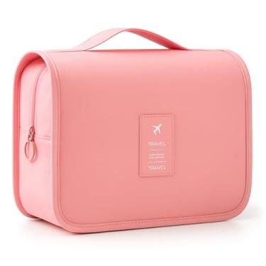 Imagem de Bolsa Necessaire Maquiagem Cosméticos Feminina Viagem Com Divisória e Cabide para Pendurar Organizador de Maquiagem Muito Espaço para Maquiagem Shampoo Perfumes Higiene Pessoal (Rosa)
