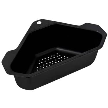 Imagem de Cesta de filtro de pia, cesta de pia triangular de aço inoxidável com furos finos, filtro de pia de canto suspenso com ganchos de ventosa, cesta de drenagem multifuncional para cozinha e banheiro