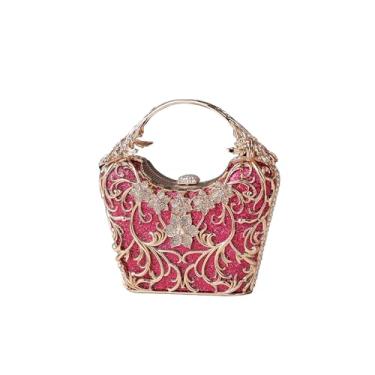 Imagem de CORIOS Bolsa feminina de strass para noite com lantejoulas brilhantes bolsa de mão de cristal bolsa de mão de casamento bolsa de ombro com glitter, Fúcsia, Large