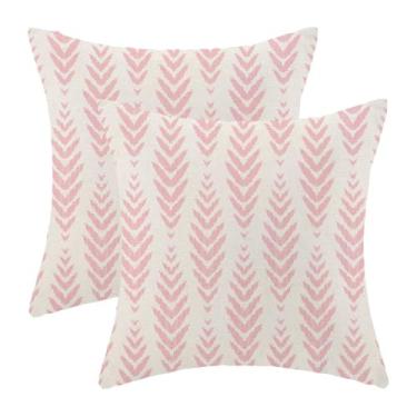 Imagem de BETGINY Capas de travesseiro Boho 45,7 x 45,7 cm, pacote com 2, rosa, boêmio, étnico, espinha, estampa de espinha de peixe, capas de almofada decorativas, de linho vintage, casa de fazenda, para