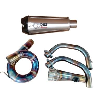 Imagem de Sistema de Escapamento Completo para Yamaha FZ-07/MT-07 Performance DES Racing Modelo Caracol (Ponteira Wave Longa (corpo de 25 cm e com db-killer removível), Coletor azulado)