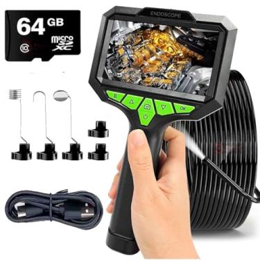 Imagem de Câmera de inspeção Endoscópica 10m Sonda Boroscopio Portatil Recarregavel Tela IPS 4,3" Full HD Endoscopio 1080p com 8 Luzes LED, IP67 à Prova D'água, Tira Foto e Grava Video + Cartão Micro SD 64GB