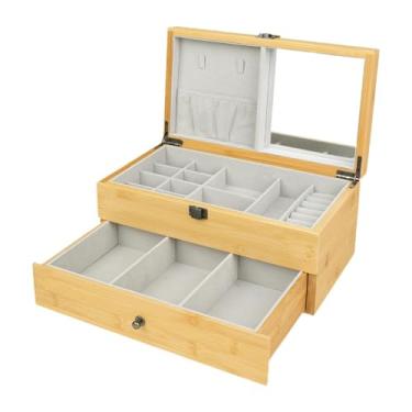 Imagem de Deevoka Caixa organizadora de joias de madeira de 2 camadas, porta-joias, anéis decorativos, bandeja, suporte para penteadeira, banheiro, pulseiras, joias de