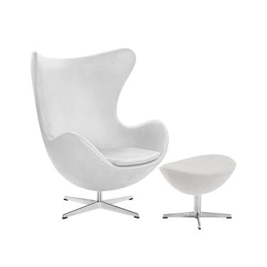 Imagem de Poltrona Egg Com Puff Base Em Alumínio Couro Natural Branco Cor Branco