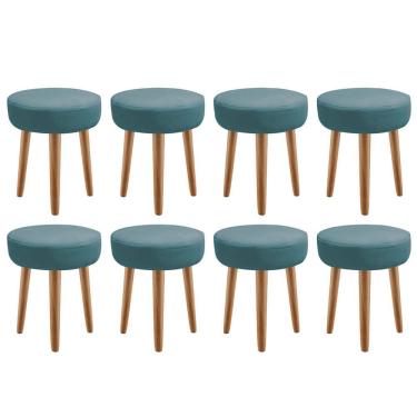 Imagem de Kit 08 Banqueta Alta Julya Industrial 55Cm Pé Palito Rústico Suede Azul Turquesa - Amey Decor