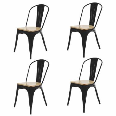 Imagem de Kit 4 Cadeiras Para Mesa De Jantar Cozinha Sala Tolix Metal Industrial Com Assento De Madeira Preto