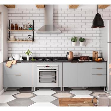 Imagem de Cozinha Compacta Bartira Rubi Com 2 Portas, 5 Gavetas E 1 Prateleira Grapia Com Platinum