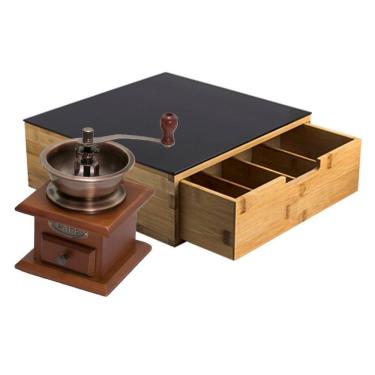 Imagem de Conjunto Caixa Para Café E Chá Ecokitchen Com Tampa De Vidro E Moedor De Café Retrô