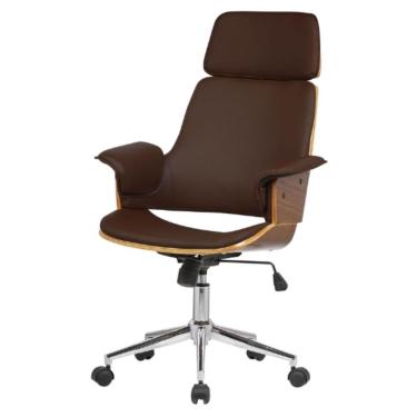 Imagem de Cadeira Giratória Coimbra Rivatti Em Madeira Poliuretano Marrom Base Rodizio Cromado