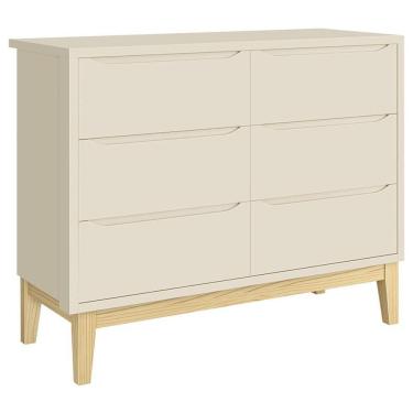 Imagem de Cômoda Infantil 6 Gavetas Classic Areia Acetinado Com Pés Natural - Reller
