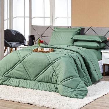 Imagem de Kit Edredom Prestige Dupla Face Com Fronhas Queen 03 Peças - Tecido Liso Percal 300 Fios 100% Algodão Original Cor Verde