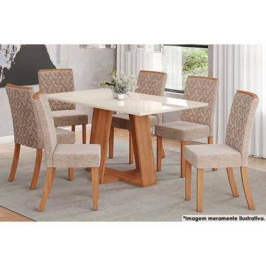 Imagem de Sala De Jantar Lins com Tampo com Vidro 160x90cm E 6 Cadeiras Esther Nature creme
