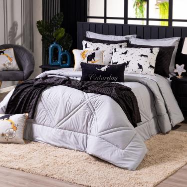 Imagem de Kit Edredom Gatos Cinza Com Almofadas Queen 07 Peças - Dupla Face Percal 300 Fios 100% Algodão Original