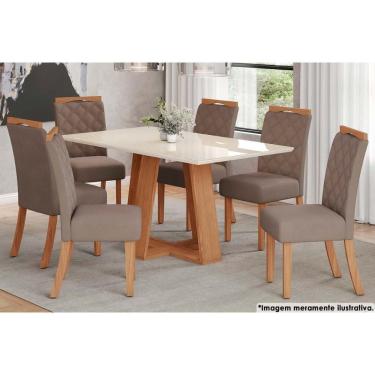 Imagem de Sala De Jantar Lins com Tampo com Vidro 160x90cm E 6 Cadeiras Bella Nature marrom Amêndoa