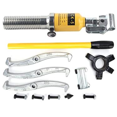 Imagem de Mbeysaq Kit de ferramentas de remoção de cubo de rolamento de 3 mandíbulas com separador de extrator de engrenagem hidráulica 5T para aço de forjamento resistente com controle de válvula de descarga