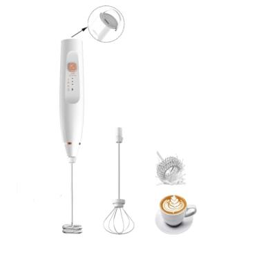 Imagem de ENJOYCOOL Espumador De Leite Portátil Com 2 Cabeças Agitação Aço Inoxidável, Liquidificador Elétrico Recarregável 3 Velocidades, Misturador Bebidas Para Cappuccino, Matcha, Latte, Chocolate Quente,