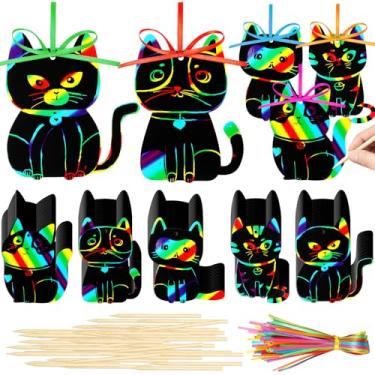 Imagem de Fuutreo 100 peças de raspadinhas de animais de gato, arco-íris, marcadores de livro, ornamentos de verão, kits de artesanato com palitos e fita para lembrancinhas de festa de aniversário, decorações