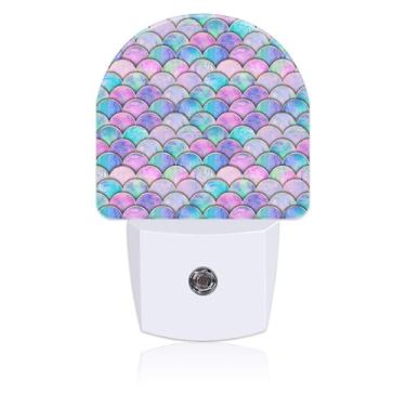 Imagem de Uiaoiais Luz Noturna Para Crianças, Meninas E Meninos, Sereia Aquarela, Escamas De Peixe, Led, Plug-In Parede Com Sensor Anoitecer Ao Amanhecer, Decoração Quarto, Corredor, Cozinha, Banheiro, Berçár