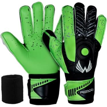Imagem de WEMORA Luvas De Goleiro Futebol Fingersave Para Crianças, Jovens E Adultos Com 7,5 Mm Aderência Forte, Palma Flexível Espinhos Nos Dedos (Verde, Tamanho 4, Adequado Crianças 6 A 9 Anos, Ambidestro)