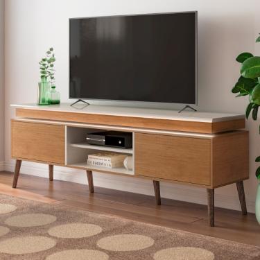 Imagem de Rack para TV até 75 Polegadas com LED 2 Portas e Pés de Madeira Lumina Artely - Cinamomo/Off White