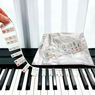 Imagem de Guia para iniciantes: Etiquetas de notas de teclado de piano de silicone tamanho completo 61 teclas removíveis reutilizáveis inclui caixa de armazenamento ou bolsa, sem necessidade de adesivos (61