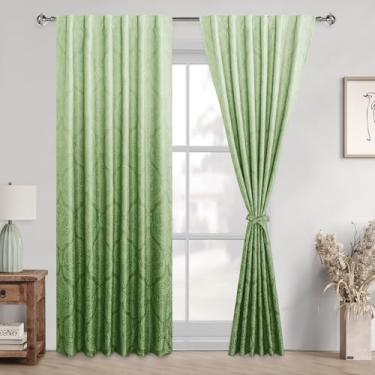 Imagem de DWCN Cortinas de escurecimento de ambiente verde musgo 213,4 cm de comprimento - cortina traseira ombré padrão damasco cortinas de janela com isolamento térmico para quarto/sala de estar, 2 painéis, L