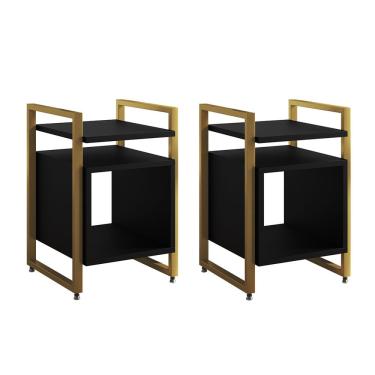 Imagem de Kit 2 Mesas De Cabeceira Industrial Marrocos Ferro Dourado E Tampo Preto