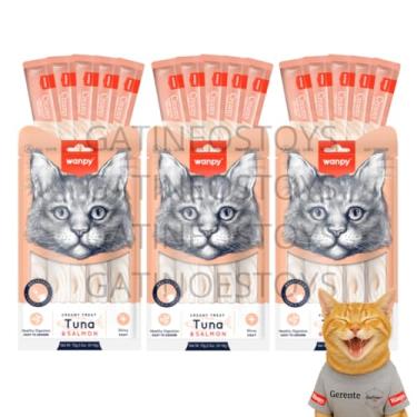 Imagem de Petisco para Gatos Wanpy Creamy Truly Premium Churu– Sabor Atum e Salmão – 15 Tubos de 14g (Total 210g)