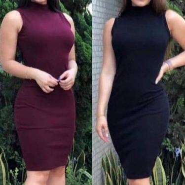 Imagem de Vestido gola alta feminina cavado midi tendência - Filó Modas, P, Pret
