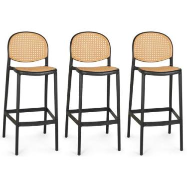 Imagem de Kit 3 Banqueta Alta com Encosto Roma em Polipropileno Cozinha/Bancada 