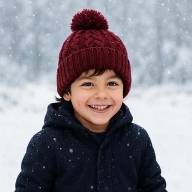 Imagem de Touca Gorro Pompom Infantil Juvenil Unissex Menina Menino Inverno Maci