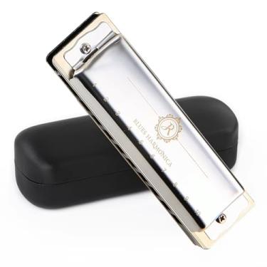 Imagem de JDR North Harmonica Key of D 10 Holes 20 Tones Blues Harp Diatonic Mouth Organ Armonica with EVA Protective Case for Adults Principiantes Profissionais Intermediário Rock Jazz Presente Prata