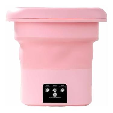 Imagem de Mini máquina de lavar roupa dobrável portátil moderna máquina de lavar automática roupa interior de viagem (ROSA COM CESTO 6,5L)