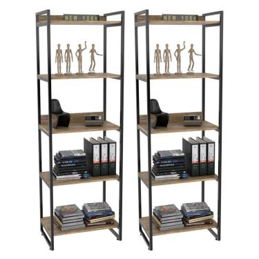 Imagem de Kit 2 Estantes Estilo Industrial 60cm 5 Prateleiras Carvalho