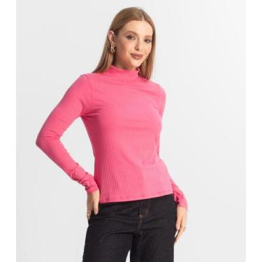 Imagem de Blusa Manga Longa Feminina Canelada Select Rosa, G, Rosa