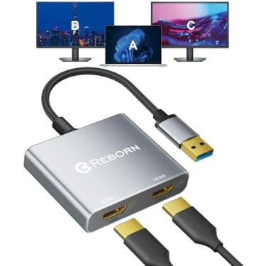 Imagem de Reborn Adaptador USB para HDMI, 1080p @ 60Hz USB 3.0/2.0 macho para duplo HDMI fêmea conversor de cabo multivisor adequado para Windows 7/8/10/11 - instalação do driver é necessária