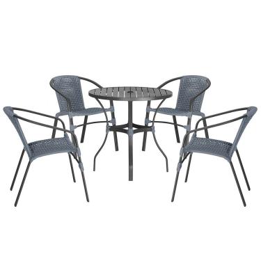 Imagem de 04 Cadeiras Floripa E Mesa Roma 100cm Preta Trama Original Prata