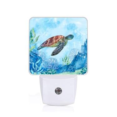 Imagem de SLHFDKL Luz Noturna De Tartaruga Aquarela, Luminária Parede Com Sensor Anoitecer E Amanhecer, Led 0,5 W Eficiência Energética Para Meninos, Meninas Adultos, Decoração Casa