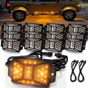 Imagem de 12 unidades de luzes de rock com 2 cabos de extensão de conectores, luzes IP à prova d'água para caminhões Jeep UTV SUV ATV barco carrinho de golfe, kits de carro de alto brilho, luzes LED de dois