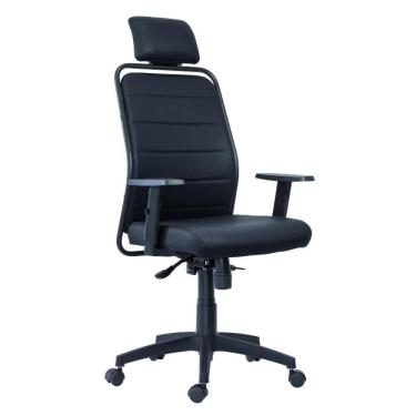 Imagem de Cadeira de Escritório Estofada Presidente com Apoio de Cabeça Kron Preto com Mecanismo Syncron Roal