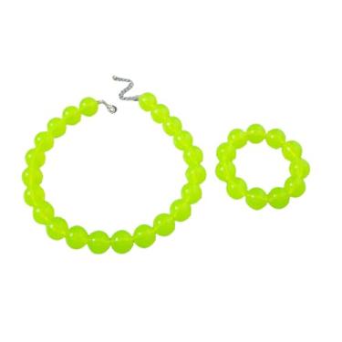 Imagem de Todu Colar gargantilha com contas grossas coloridas para mulheres, pulseira de contas neon de acrílico, boêmio, conjunto de joias de verão dos anos 80, acessórios de festa à fantasia, 1 Pc+1 Pc, Zinco