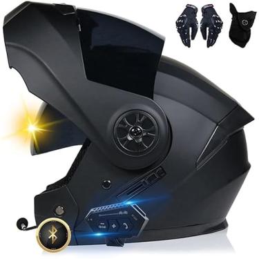 Imagem de Capacete De Motocicleta Bluetooth Para Moto Capacete Frontal Flip-up, Capacete Para 2 Pilotos Intercomunicador Bluetooth Aprovado Dot/ece, Leve, Com Viseira Dupla, Para Homens Adu, B, XL(61~62cm)