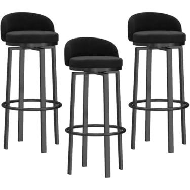 Imagem de Conjunto Jmche De 1/2/3/4 Banqueta De Bar Moderna Giratória De Altura, Cadeira De Jantar Alta Com Assento De Veludo, Encosto, Sem Braços, Pernas De Metal Preto, Banqueta De Balcão, 3pcs, Height 75cm
