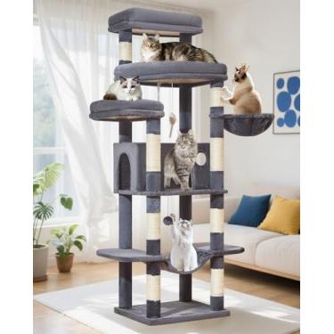 Imagem de Taoqimiao Árvore de gato de 188 cm para gatos grandes, 9 kg, 3 poleiros gigantes, torre de árvore para gatos de vários níveis, condomínio alargado para gatos com 9 postes para arranhar, Hammcock e