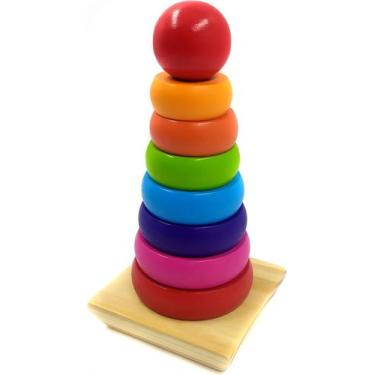 Imagem de Brinquedo Educativo Pirâmide Madeira 9 Peças Modelo Grande 19cm - Art 