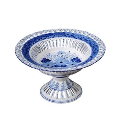 Imagem de Aimusego Tigela de cerâmica para bancada de cozinha, tigela de sobremesa decorativa com pedestal para bancada de mesa, prato de servir com pés (margarida)