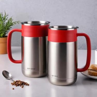 Imagem de Caneca Térmica Parede Dupla em Aço Inox Vermelha 850ml com Tampa Hermética - Estilo Liso